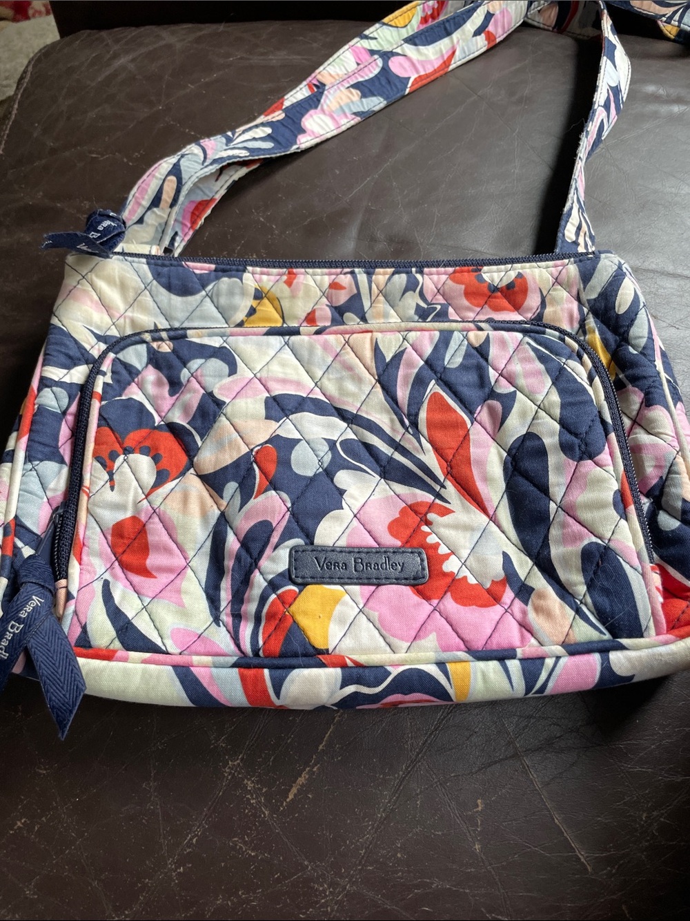 Vera Bradley Quilted Crossbody Bag in Navy, Pink, Red, Yellow… Zips